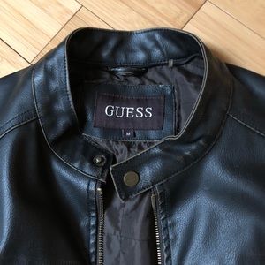 Faux leather motorcycle coat w/ detachable hood